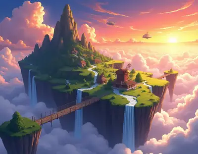 Anime Floating Island Village