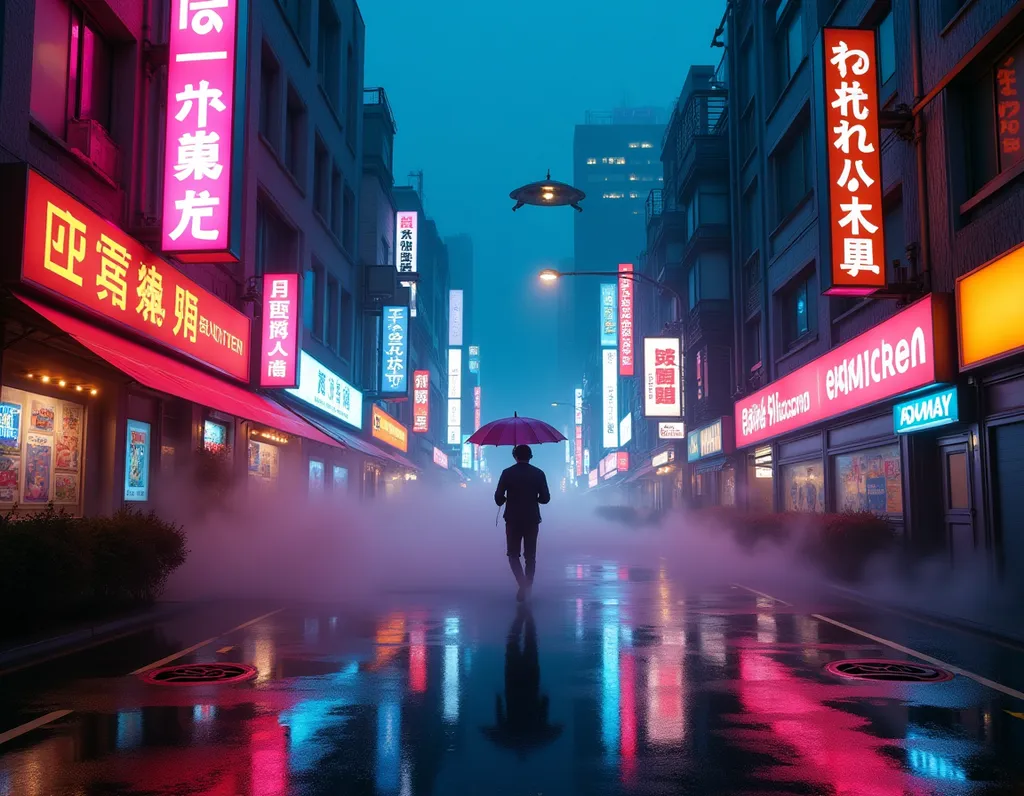 Cyberpunk City in Neon Rain - AI generated Fantasy & Sci-Fi image (cyberpunk, neon, city)