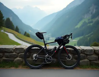 Racing Bicycle on Alpine Mountain Road