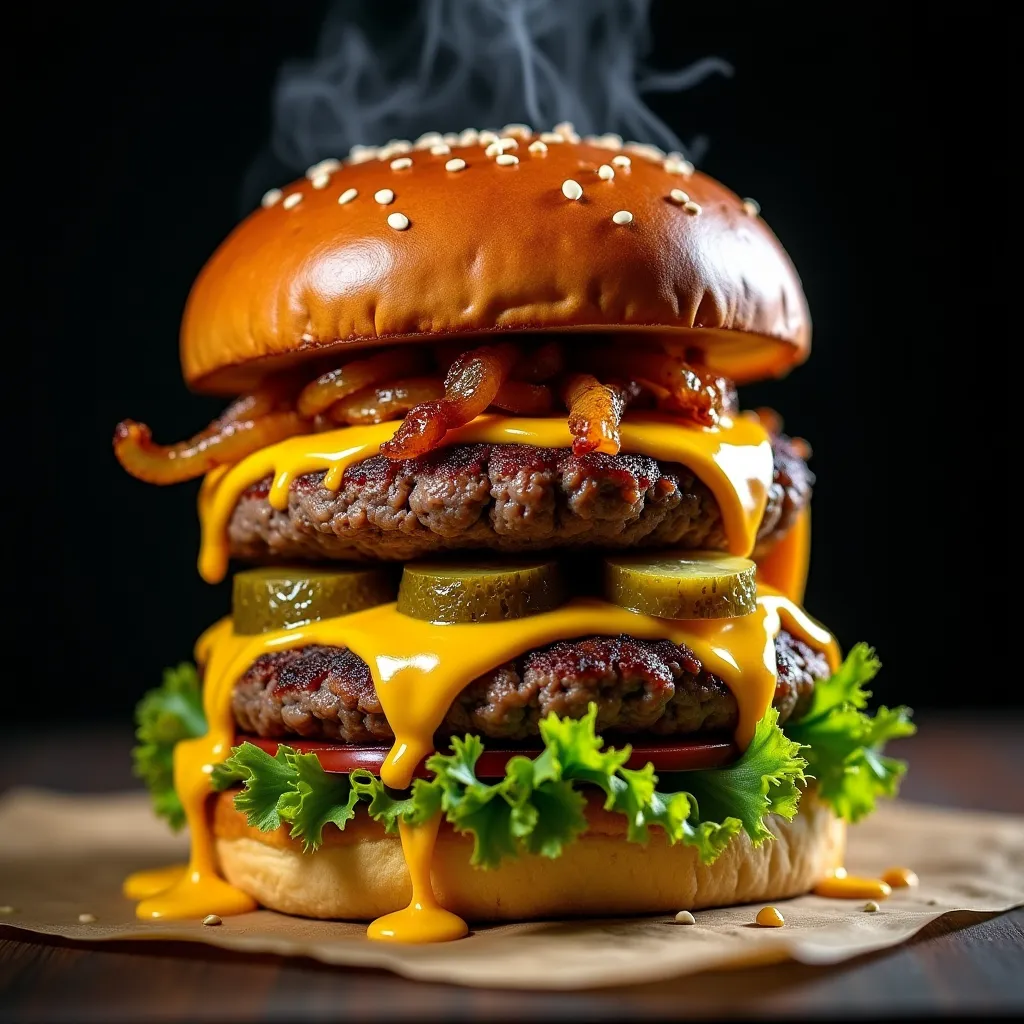 Gourmet Smash Burger Close-Up - AI generated Food & Drinks image (burger, gourmet, cheese)