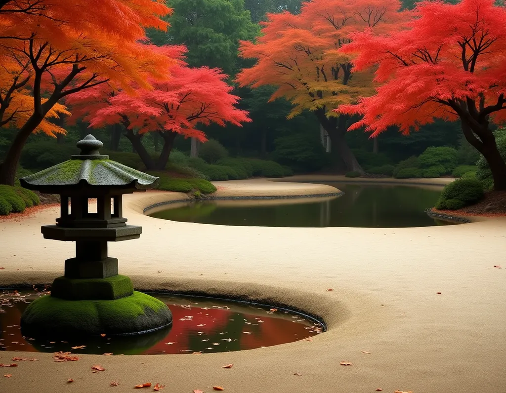 Japanese Zen Garden in Autumn - AI generated Nature & Landscapes image (japan, zen garden, autumn)