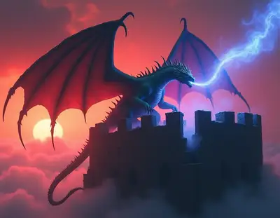 Dragon Perched on Castle Tower