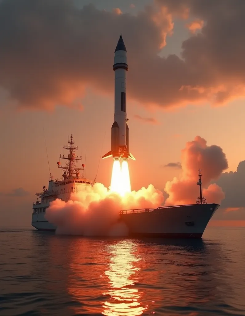 Rocket Landing on Ocean Platform - AI generated Vehicles & Transportation image (rocket, spacex, space)