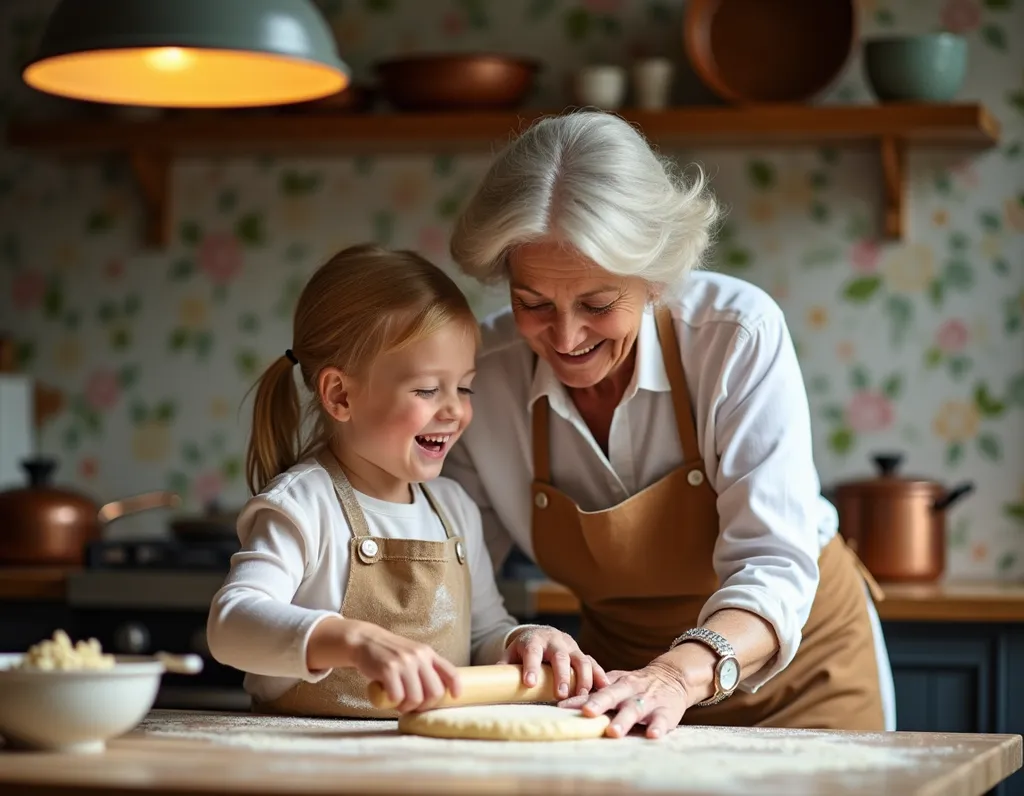 Grandmother & Granddaughter Baking - AI generated People & Portraits image (family, grandmother, baking)