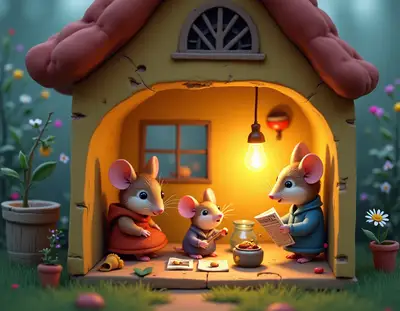 Mouse Family Miniature Home Inside Walls