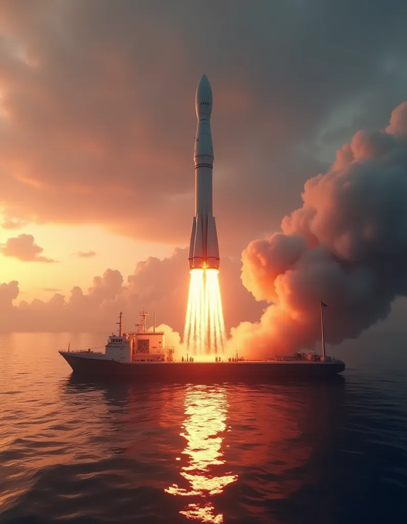 Rocket Landing on Ocean Platform - AI generated Vehicles & Transportation image (rocket, spacex, space)