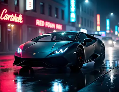 Lamborghini on Rainy Night Street