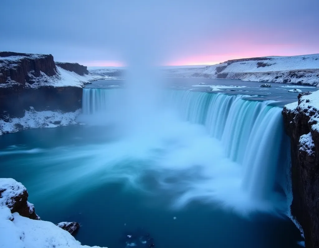 Godafoss Waterfall Iceland Winter - AI generated Nature & Landscapes image (iceland, waterfall, winter)
