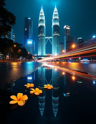 Petronas Towers Rain Reflection