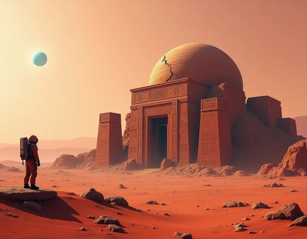 Ancient Ruins on Mars - AI generated Fantasy & Sci-Fi image (mars, ruins, sci-fi)