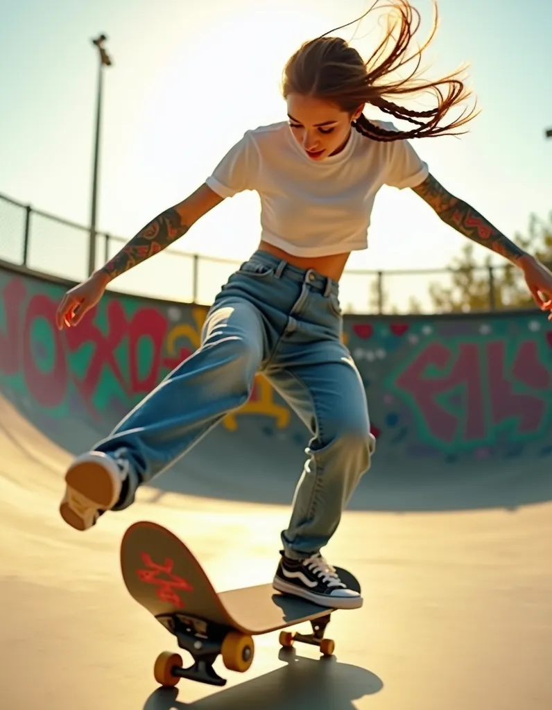 Skateboarder Mid-Kickflip Golden Hour - AI generated People & Portraits image (skateboarding, action, portrait)