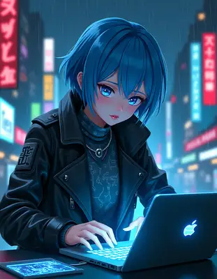 Cyberpunk Anime Hacker Girl