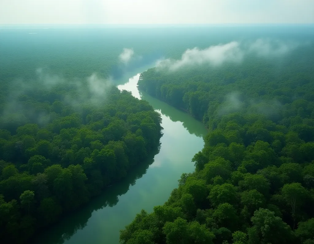 Amazon River Aerial Rainforest - AI generated Nature & Landscapes image (amazon, rainforest, aerial)