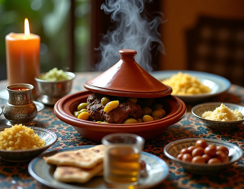Moroccan Tagine Feast Spread - AI generated Food & Drinks image (moroccan, tagine, feast)