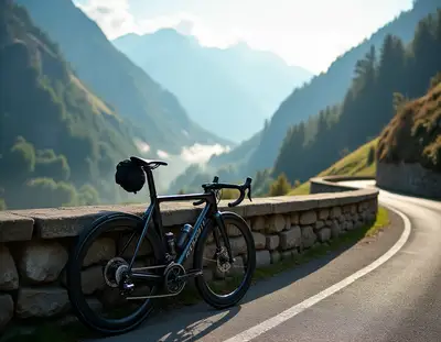Racing Bicycle on Alpine Mountain Road