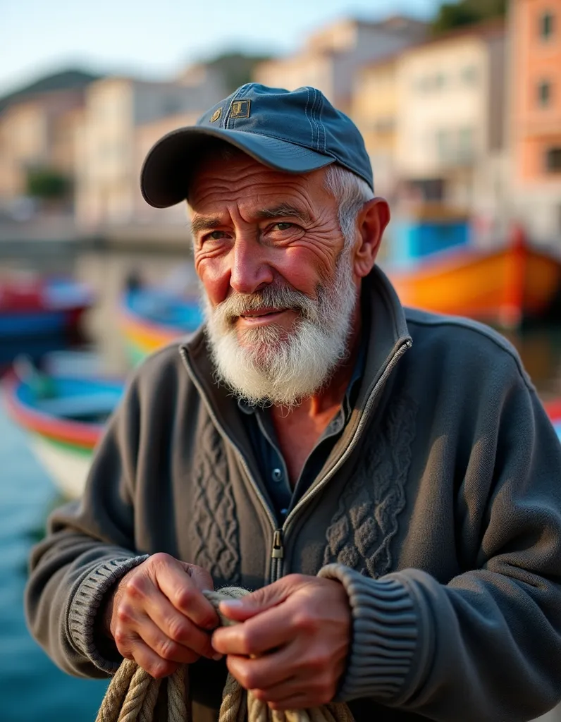 Mediterranean Fisherman Portrait - AI generated People & Portraits image (fisherman, portrait, mediterranean)