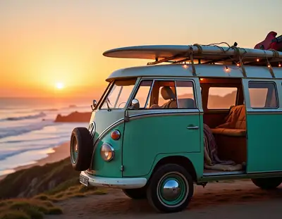 VW Camper Van Ocean Sunset