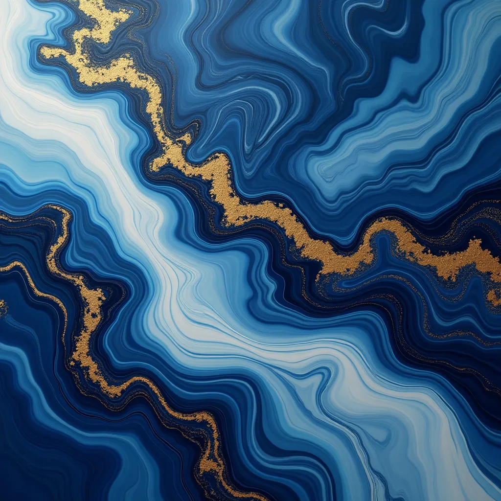 Sapphire and Gold Marble Fluid Art - AI generated Abstract & Artistic image (abstract, fluid art, marble)