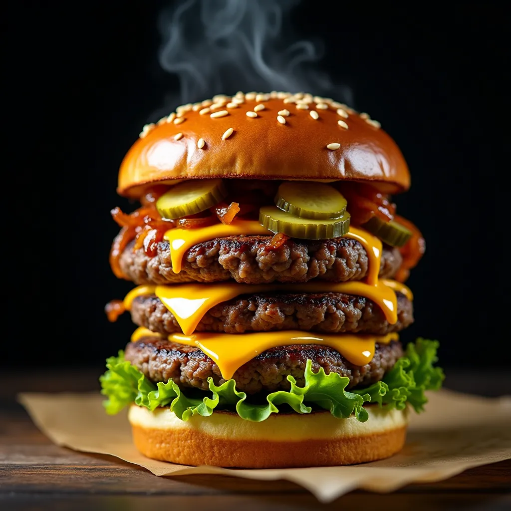 Gourmet Smash Burger Close-Up - AI generated Food & Drinks image (burger, gourmet, cheese)