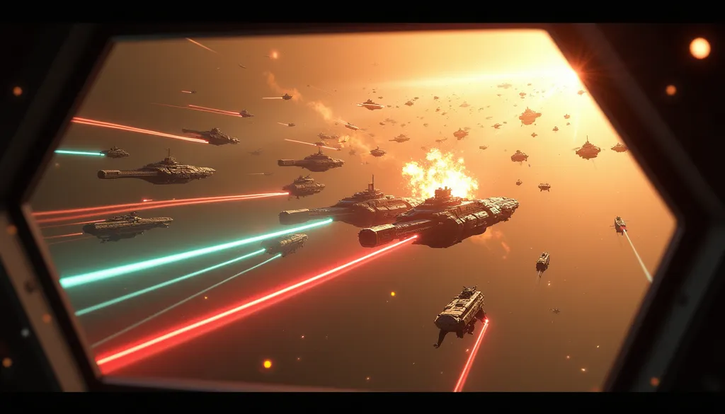 Space Fleet Battle Ringed Planet - AI generated Fantasy & Sci-Fi image (space battle, sci-fi, fleet)