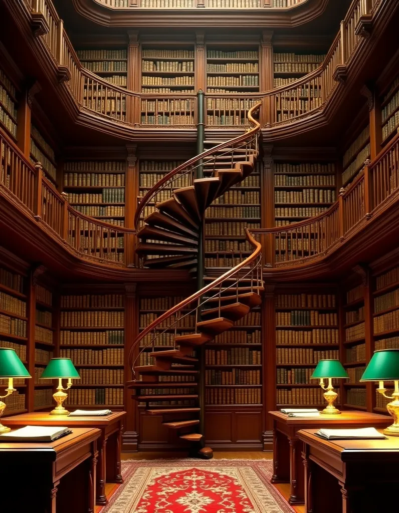 Grand Private Library Interior - AI generated Architecture & Interiors image (library, books, interior)