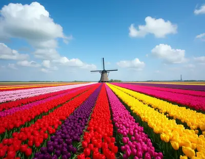 Dutch Tulip Fields with Windmill