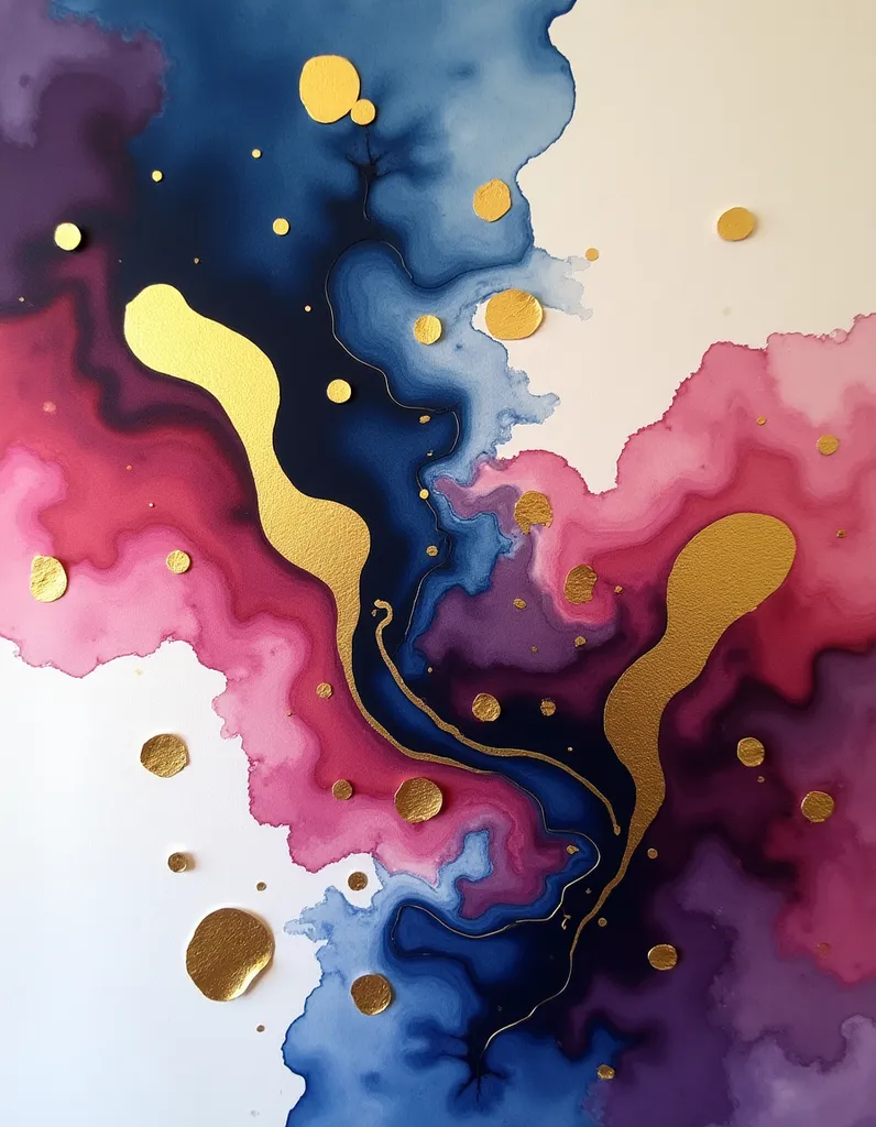 Watercolor & Gold Leaf Mixed Media - AI generated Abstract & Artistic image (watercolor, gold leaf, mixed media)