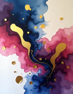 Watercolor & Gold Leaf Mixed Media