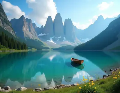 Turquoise Alpine Lake in Dolomites