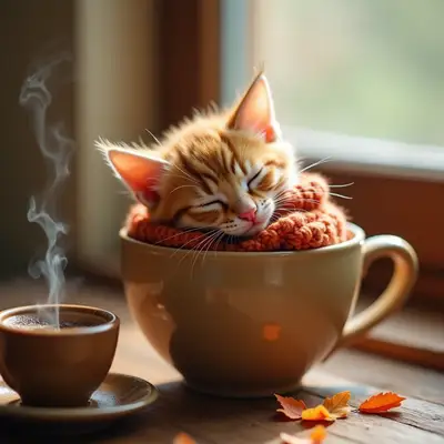 Kitten Sleeping in a Coffee Mug