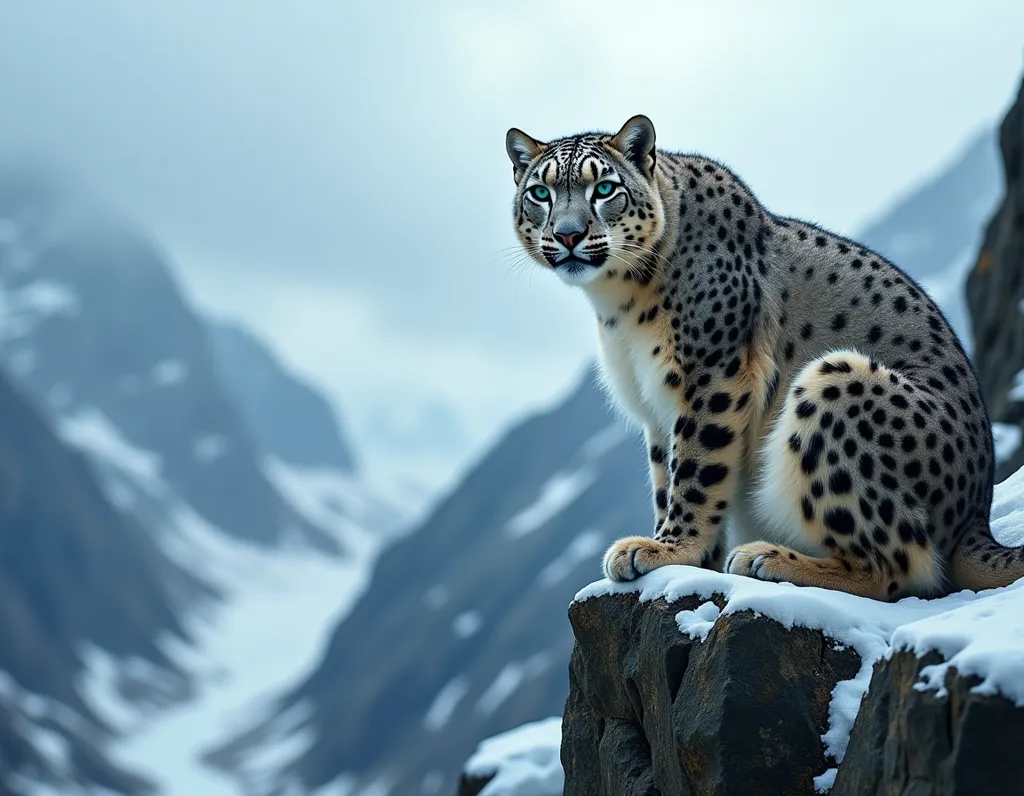 Snow Leopard on Himalayan Cliff - AI generated Animals & Pets image (snow leopard, mountains, himalaya)