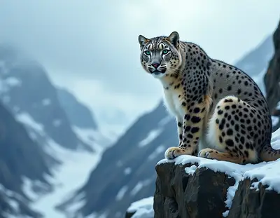 Snow Leopard on Himalayan Cliff