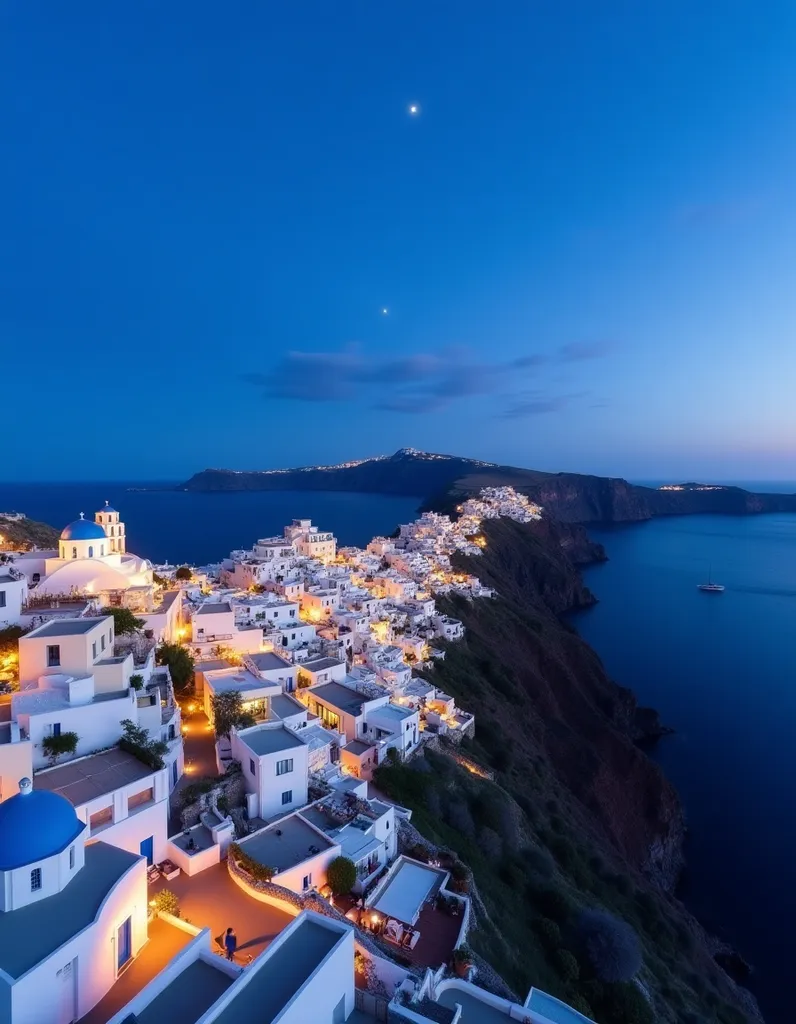 Santorini Blue Hour Village - AI generated Architecture & Interiors image (santorini, greece, blue hour)