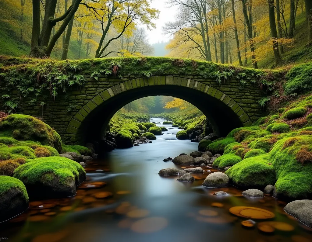 Ancient Moss Bridge Scottish Highlands - AI generated Nature & Landscapes image (scotland, bridge, moss)
