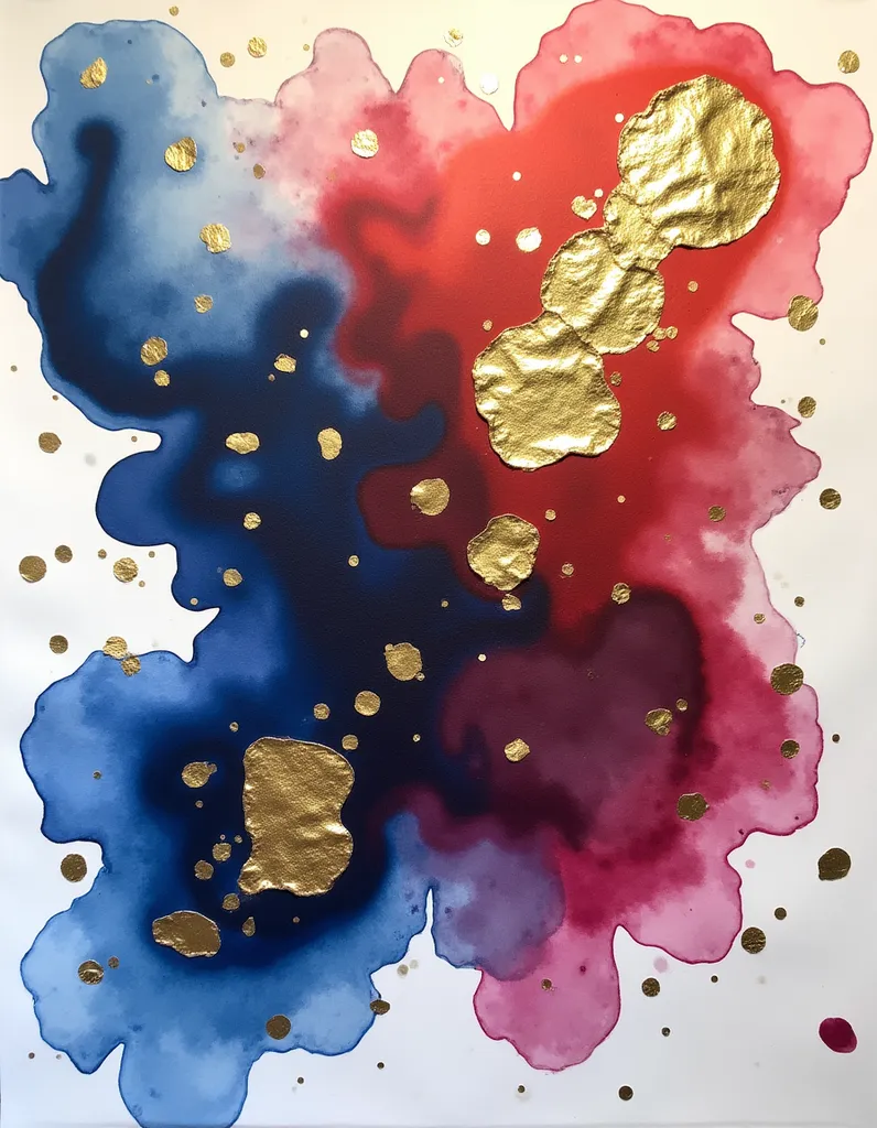 Watercolor & Gold Leaf Mixed Media - AI generated Abstract & Artistic image (watercolor, gold leaf, mixed media)