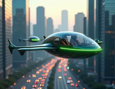 Flying Taxi Over Future City