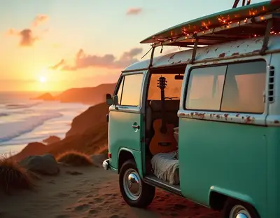 VW Camper Van Ocean Sunset