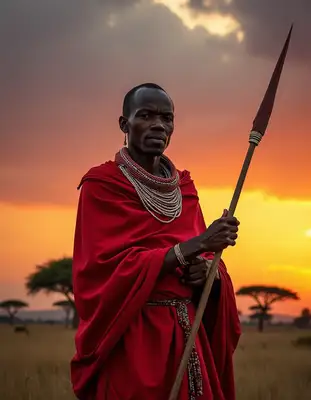 Maasai Warrior at Sunset