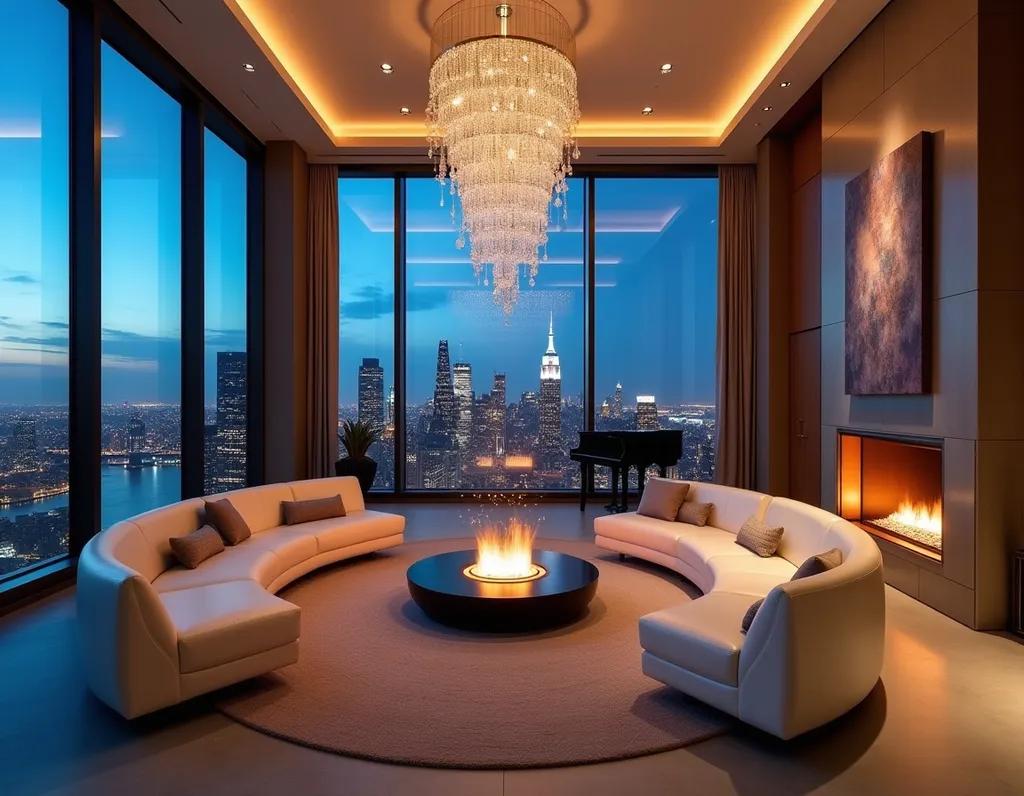 Manhattan Penthouse Night Skyline - AI generated Architecture & Interiors image (penthouse, luxury, manhattan)