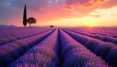 Lavender Fields of Provence at Sunset
