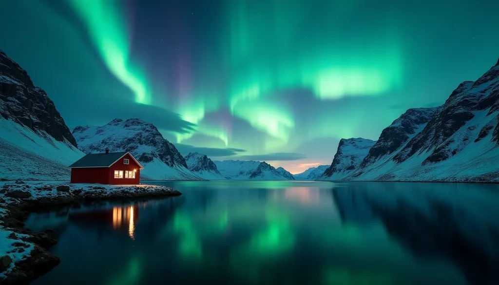Northern Lights Over Norwegian Fjord - AI generated Nature & Landscapes image (aurora, norway, fjord)