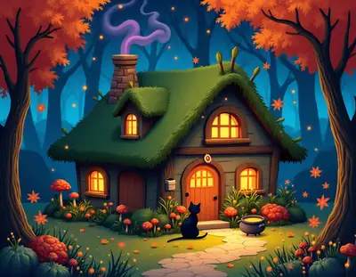 Cozy Witch Cottage Autumn Forest