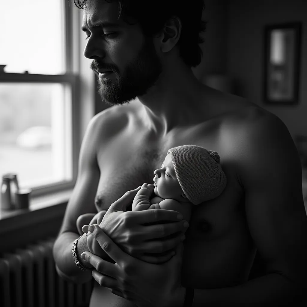 Father Holding Newborn First Hours - AI generated People & Portraits image (father, newborn, baby)