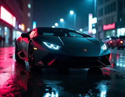 Lamborghini on Rainy Night Street