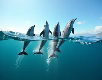 Dolphins Leaping in Synchronized Arc