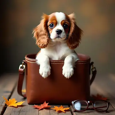 Puppy Peeking from Leather Satchel