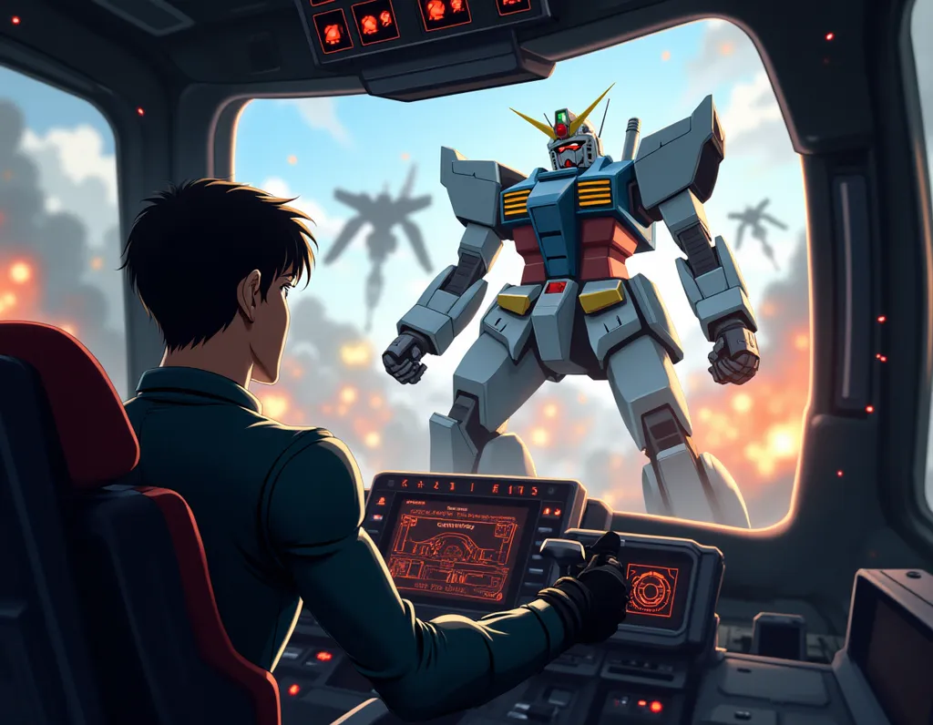 Mecha Cockpit Battle View - AI generated Anime & Cartoon image (mecha, anime, cockpit)