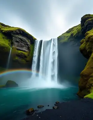 Icelandic Waterfall with Rainbow