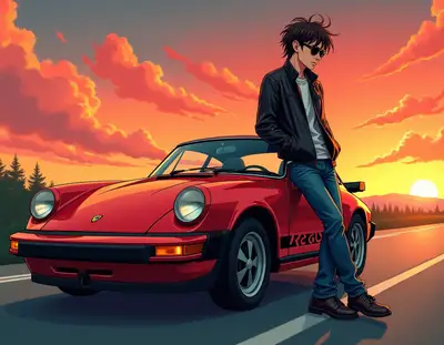 Retro 90s Anime Car Scene
