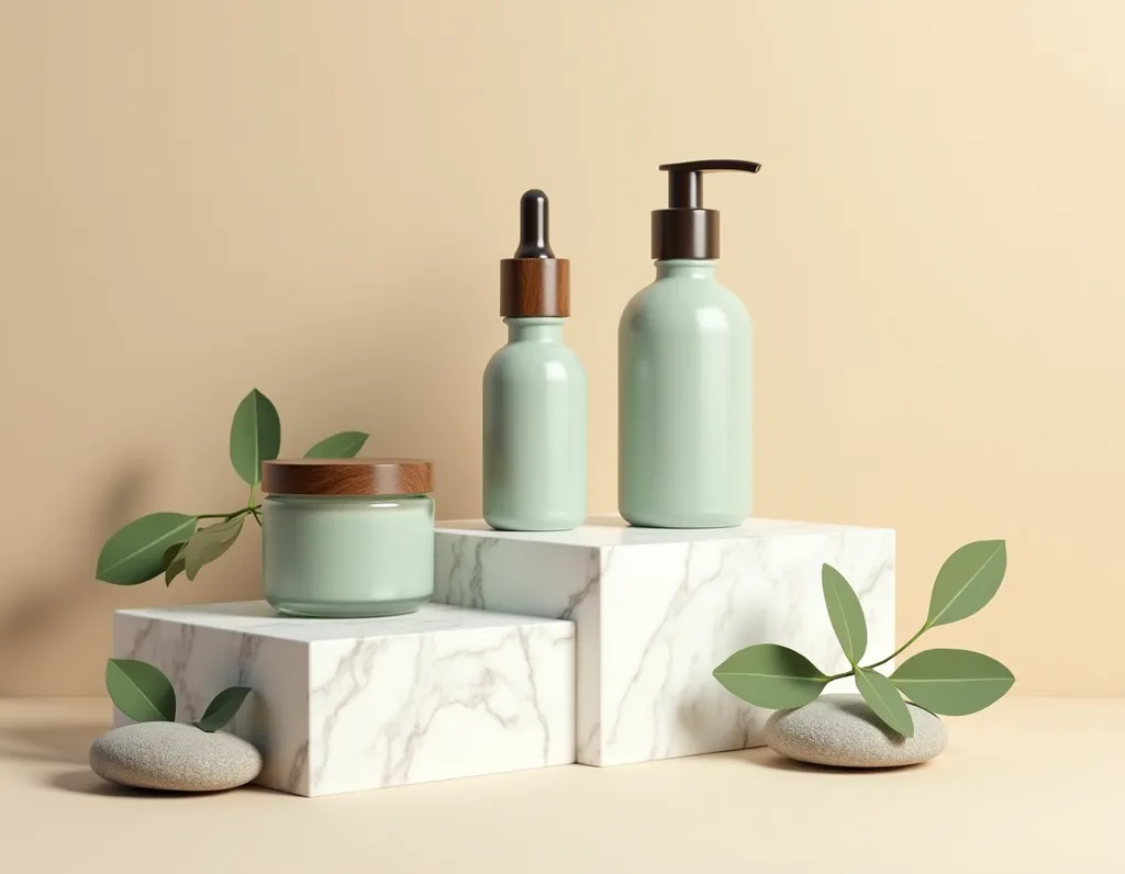 Skincare Product Line Pedestal Mockup - AI generated Business & Marketing image (skincare, product, mockup)